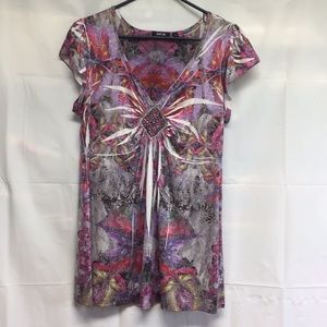 Apt. 9 Short Sleeve Top Rhinestone Front Design